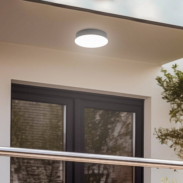Lindby LED venkovní stropní svítidlo Lahja, antracit, senzor, IP65, Černá, Plast, Moderní
