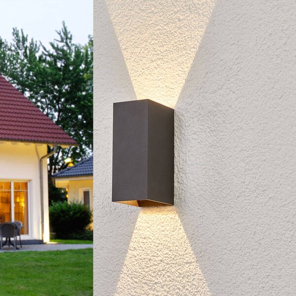 Lucande Venkovní nástěnné svítidlo LED Mikka, 17 cm, antracit, 2 světla., Černá, Hliník, Moderní