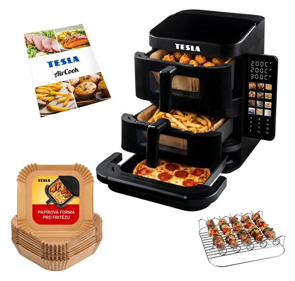TESLA AirCook TrioZone Q636 XXL - multifunkční třízónová digitální horkovzdušná fritéza