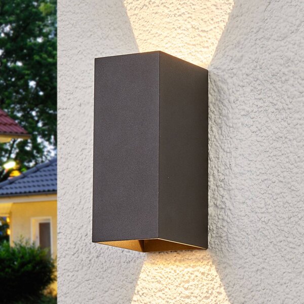 Lucande Venkovní nástěnné svítidlo LED Mikka, 17 cm, antracit, 2 světla., Černá, Hliník, Moderní