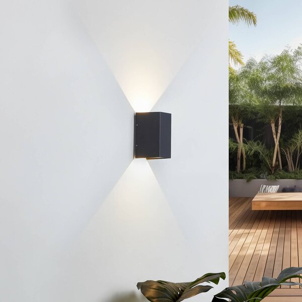 Lucande Nástěnné svítidlo LED Kimian, výška 17 cm, antracit, IP54, Černá, Hliník, Moderní