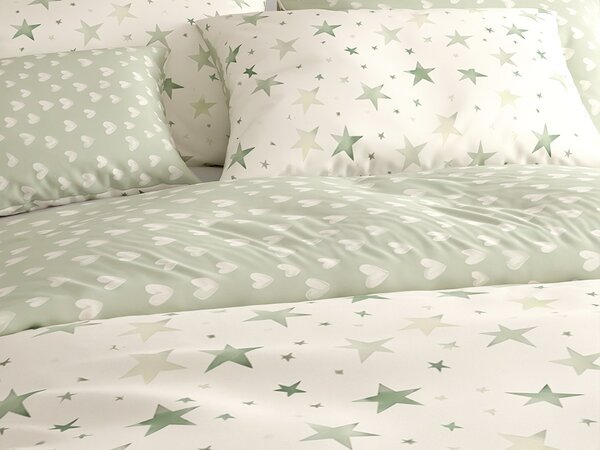 Povlečení z mikrovlákna STARS HEARTS zelené Rozměr povlečení: 70 x 90 cm | 140 x 200 cm