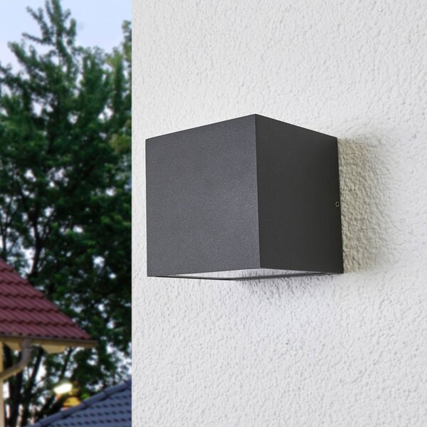 Lucande Venkovní nástěnné svítidlo LED Merjem, 12 cm, dolů, IP54, Hliník / šedá / zinek, Hliník, Moderní