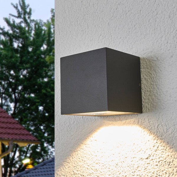 Lucande Venkovní nástěnné svítidlo LED Merjem, 12 cm, dolů, IP54, Hliník / šedá / zinek, Hliník, Moderní