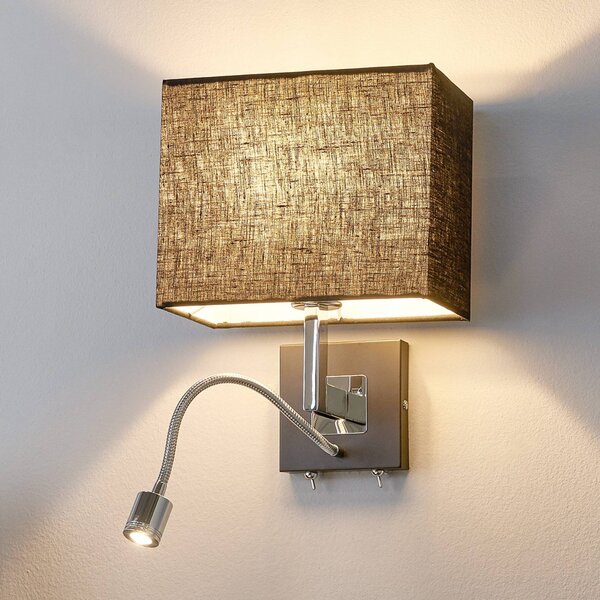 Lucande Nástěnné svítidlo Rebekka, 31 cm, černé, rameno LED na čtení, stmívatelný, Černá, Obývací pokoj / jídelna, Textil / tkanina / hedvábí, Moderní