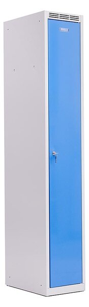 Kovová šatní skříň Trestles SS1M 1800x312x500 mm, 1 oddíl, světle modré dveře Typ zámku: cylindrický, Podnož: nožky