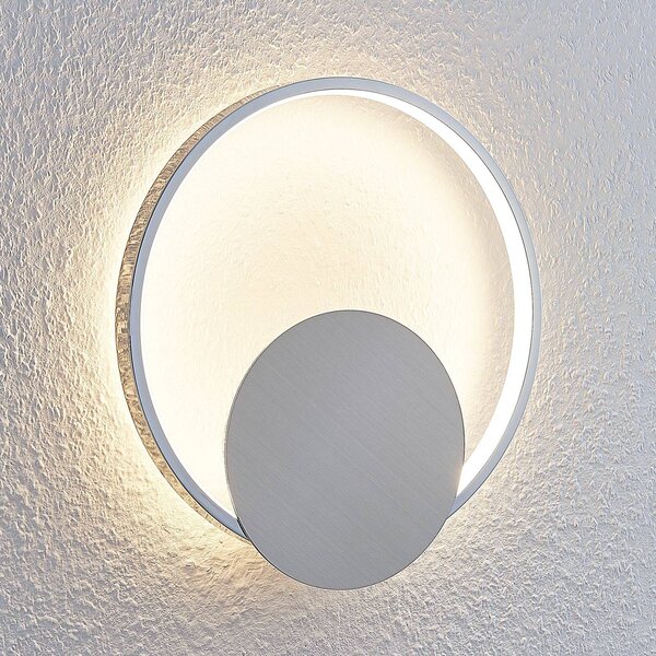 Lindby Nástěnné LED svítidlo Anays, Ø 32 cm, chrom/čirý, plast, Hliník / šedá / zinek, Obývací pokoj / jídelna, Plast, Moderní