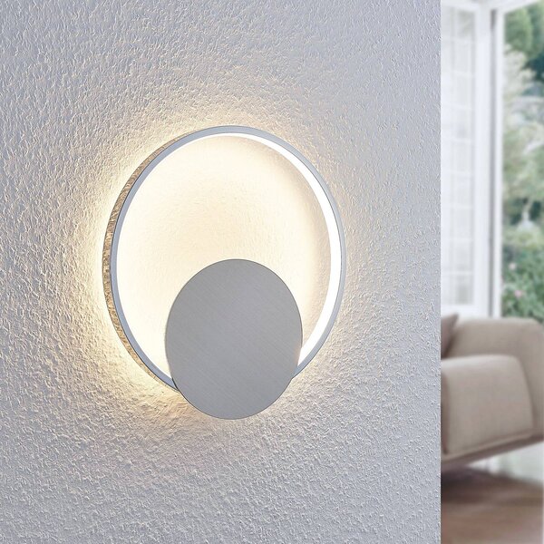 Lindby Nástěnné LED svítidlo Anays, Ø 32 cm, chrom/čirý, plast, Hliník / šedá / zinek, Obývací pokoj / jídelna, Plast, Moderní