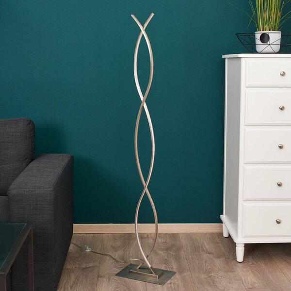 Lindby Vlnitá stojací lampa LED Bobi, Hliník / šedá / zinek, Obývací pokoj / jídelna, Hliník, Moderní