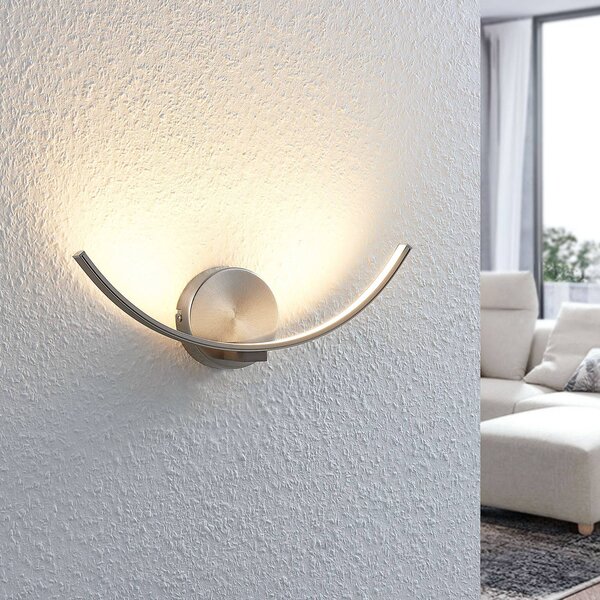 Lindby Nástěnné svítidlo LED Iven, šířka 34 cm, nikl, 3 000 K, Hliník / šedá / zinek, Obývací pokoj / jídelna, kov, Moderní