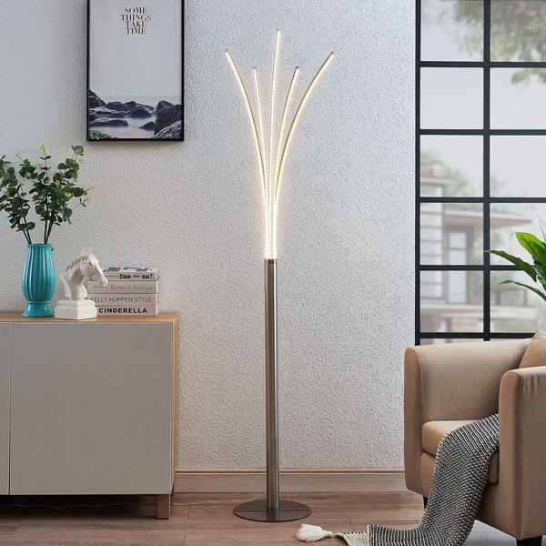Lindby Víceramenná stojací lampa LED Boba, Hliník / šedá / zinek, Obývací pokoj / jídelna, Hliník, Moderní