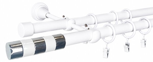 Kovovégarnýže.cz Garnýž Imperial elegance 19 mm bílá lesklá Varianta jednořadá nebo dvouřadá: Jednořadá, Délka: 120 cm, Uchycení látky: Kroužky s žabkou