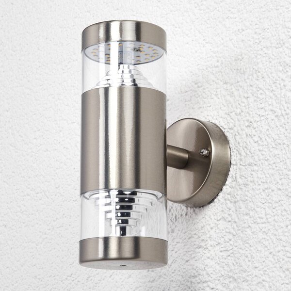 Lindby LED venkovní nástěnné svítidlo Lanea, 21 cm, nerezová ocel, IP44, Hliník / šedá / zinek, Nerezová ocel, Moderní