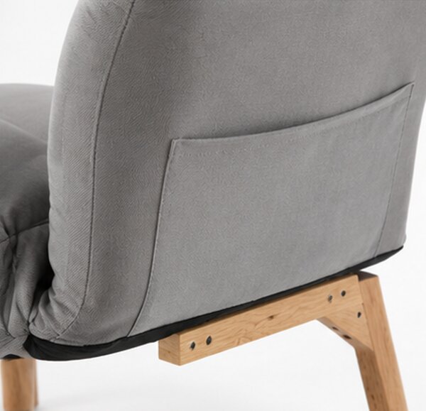 Relaxační křeslo, polohovací, s podnožkou, dřevo/textil, 101x85x69 cm, nohy světlé/šedá, Dekorino SILVANA