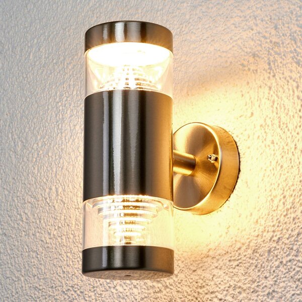 Lindby LED venkovní nástěnné svítidlo Lanea, 21 cm, nerezová ocel, IP44, Hliník / šedá / zinek, Nerezová ocel, Moderní
