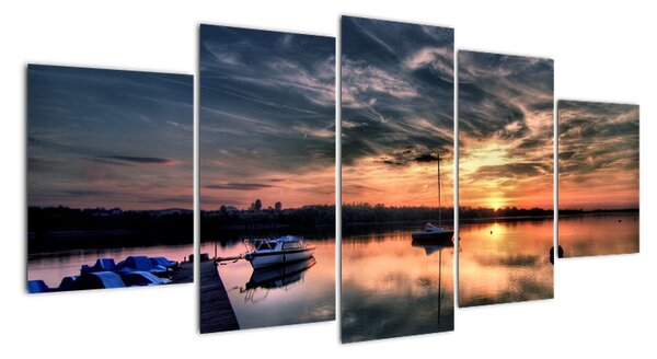 Západ slunce v přístavu - obraz na stěnu (150x70cm)