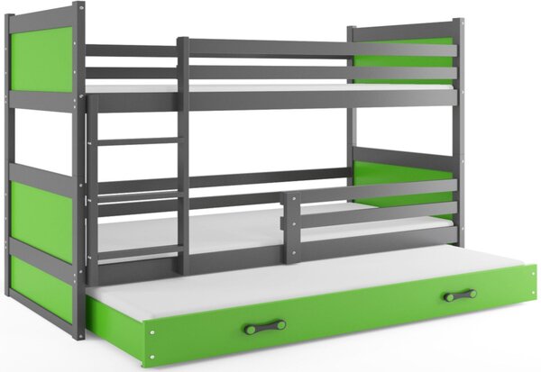 Patrová postel RICO 3 COLOR + matrace + rošt ZDARMA, 80x190 cm, grafit, zelená