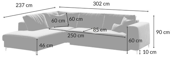 Devichy Sametová rozkládací pohovka Rothe 302 cm, levá