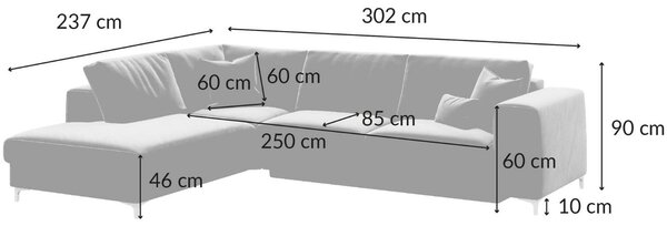 Devichy Sametová rozkládací pohovka Rothe 302 cm, pravá