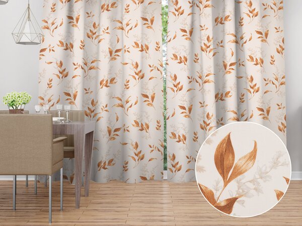 Biante Bavlněný závěs Sandra SA-780 Hnědé lístky na smetanovém 150x140 cm