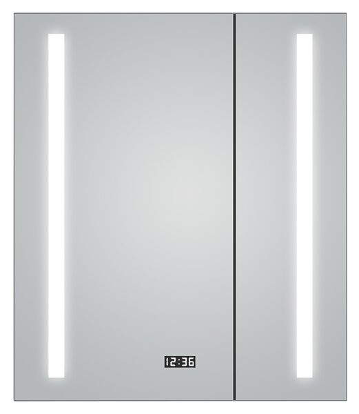 Alumino Sun Zrcadlová skříňka s LED osvětlením, 60 × 70 × 10,5 cm, stříbrná