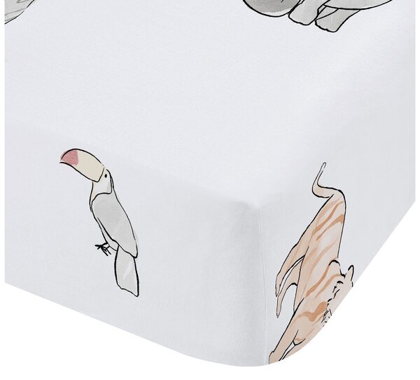 Bílé napínací bavlněné dětské prostěradlo na jednolůžko 90x190 cm Zoo Animals – Bianca