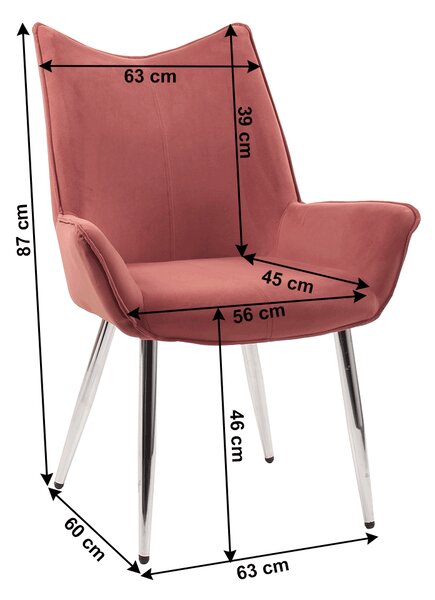 KONDELA Jídelní křeslo, růžová Velvet látka / chrom, Mairin TYP 2