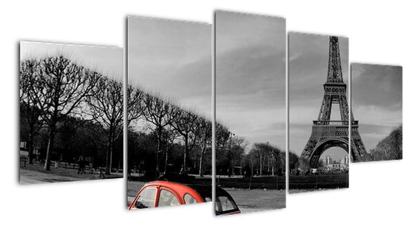 Trabant u Eiffelovy věže - obraz na stěnu (150x70cm)
