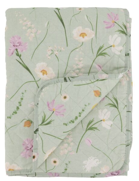 Zelený bavlněný přehoz s květy Aix Quilt Wild Flowers - 130*180 cm - Chic Antique