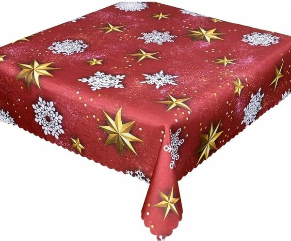 DekorTextil Vánoční ubrus s nešpinivou úpravou Hvězdy - červený ROZMĚR: pr. 155 cm - kruh