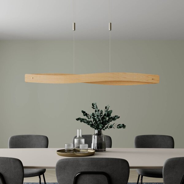 Quitani Závěsné svítidlo LED Lian, dub/přírodní barva, stmívatelný, Světlé dřevo, Obývací pokoj / jídelna, Dřevo, Design