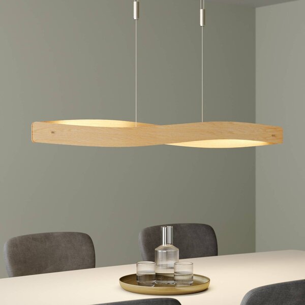 Quitani Závěsné svítidlo LED Lian, dub/přírodní barva, stmívatelný, Světlé dřevo, Obývací pokoj / jídelna, Dřevo, Design