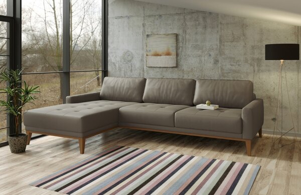Světle hnědá kožená rohová pohovka MESONICA Musso Tufted, levá, 248 cm