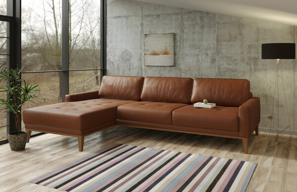 Hnědá kožená rohová pohovka MESONICA Musso Tufted, levá, 248 cm