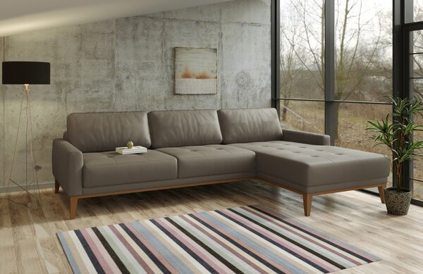 Světle hnědá kožená rohová pohovka MESONICA Musso Tufted, pravá, 248 cm