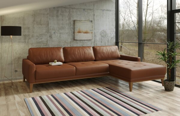 Hnědá kožená rohová pohovka MESONICA Musso Tufted, pravá, 248 cm