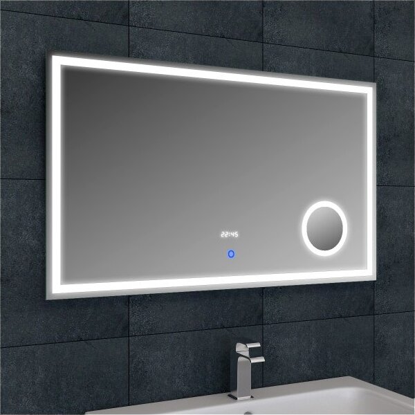 Zrcadlo 1000x600x32 mm s kosmetickým zrcátkem, hodinami a LED osvětlením (bssLMC1060A)