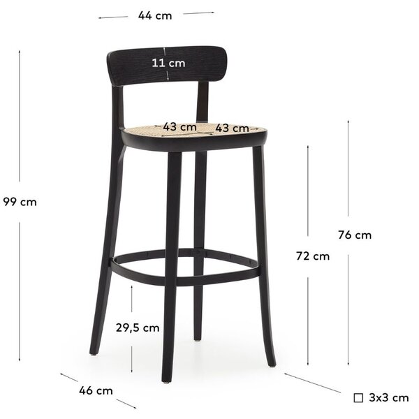 Černá jasanová barová židle Kave Home Romane 75 cm