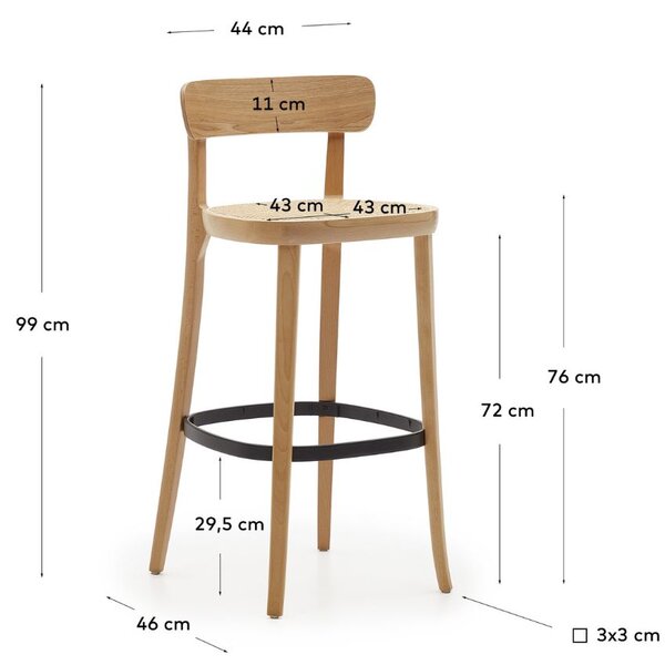 Jasanová barová židle Kave Home Romane 75 cm
