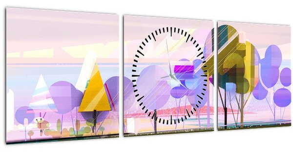 Obraz - Abstrakce, krajina (s hodinami) (90x30 cm)