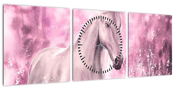 Obraz - Malovaný kůň (s hodinami) (90x30 cm)