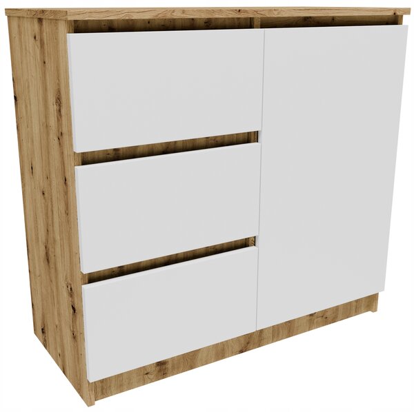 Komoda Matkam 80 x 35 x 77 cm bílá, dub artisan matný