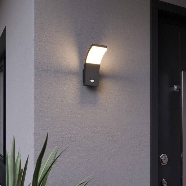 Lucande LED nástěnné světlo Timm, senzor, 20 cm, antracit, IP54, Černá, Hliník, Moderní, Nástěnné svítidlo