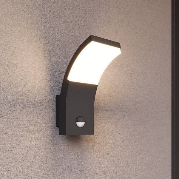 Lucande LED nástěnné světlo Timm, senzor, 20 cm, antracit, IP54, Černá, Hliník, Moderní, Nástěnné svítidlo