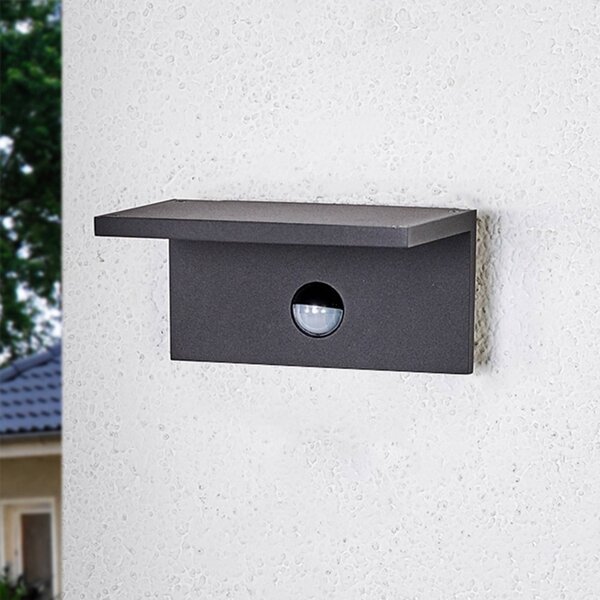 Lucande Hranatá venkovní LED lampa Darina, detektor pohybu, Černá, Hliník, Moderní, Nástěnné svítidlo