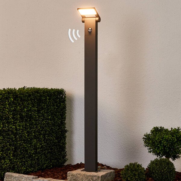 Lucande LED sloupková lampa Marius se senzorem, 100 cm, Černá, Hliník, Moderní