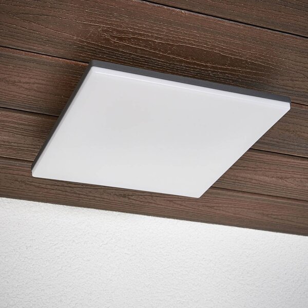 Lucande Stropní svítidlo LED Henni, IP65, senzor, 30x30 cm, antracitová barva, Hliník / šedá / zinek, Moderní, Nástěnné svítidlo