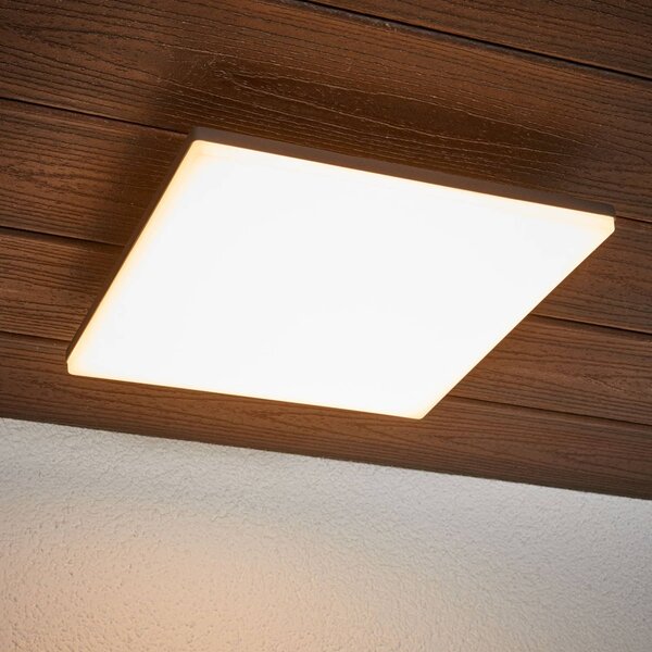 Lucande Stropní svítidlo LED Henni, IP65, senzor, 30x30 cm, antracitová barva, Hliník / šedá / zinek, Moderní, Nástěnné svítidlo