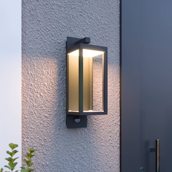 Venkovní nástěnné svítidlo Lucande LED Ferdinand, senzor, šedá, 38 cm