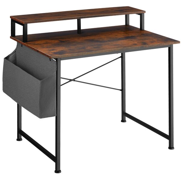 Tectake 404664 psací stůl s policí a látkovým úložným boxem - industriální dřevo tmavé, rustikální,120 cm